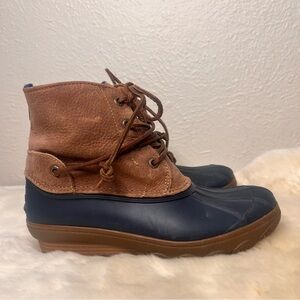 Sperry Duck blue rubber brown leather ankle boot